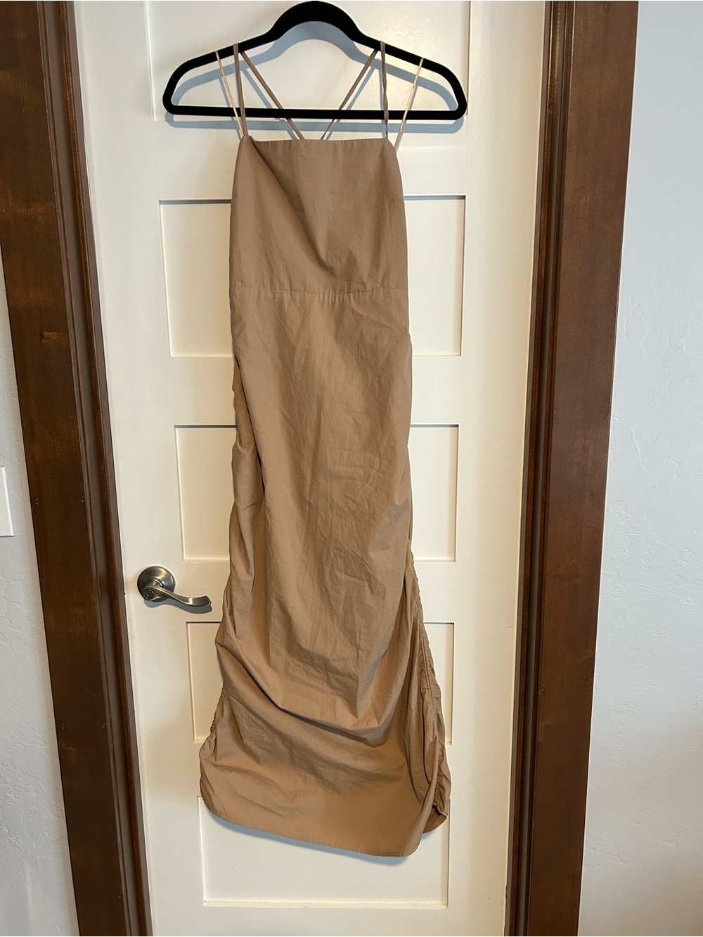Le Lis Side Ruched Open back Midi Dress Tan Size Large